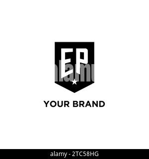 EP monogram initial logo with geometric shield and star icon design style ideas Stock Vector