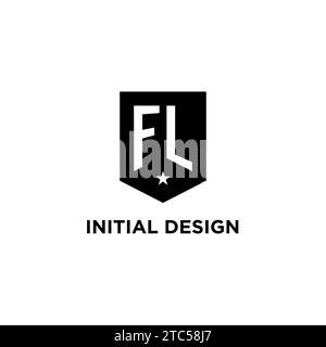 FL monogram initial logo with geometric shield and star icon design style ideas Stock Vector