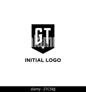 GT monogram initial logo with geometric shield and star icon design style ideas Stock Vector