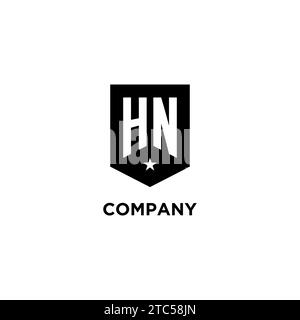 HN monogram initial logo with geometric shield and star icon design style ideas Stock Vector
