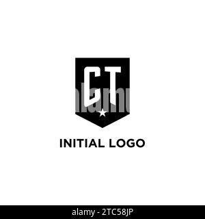 CT monogram initial logo with geometric shield and star icon design style ideas Stock Vector