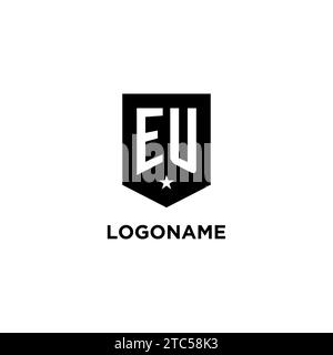 EU monogram initial logo with geometric shield and star icon design style ideas Stock Vector