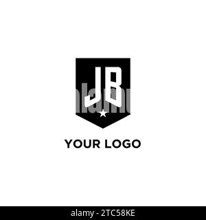 JB monogram initial logo with geometric shield and star icon design style ideas Stock Vector