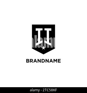 II monogram initial logo with geometric shield and star icon design style ideas Stock Vector