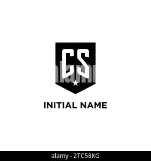 CS monogram initial logo with geometric shield and star icon design style ideas Stock Vector