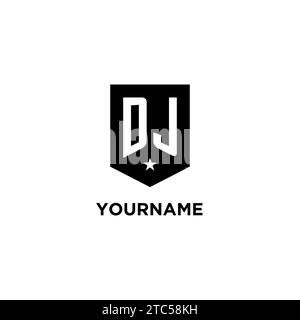 DJ monogram initial logo with geometric shield and star icon design style ideas Stock Vector