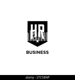 HR monogram initial logo with geometric shield and star icon design style ideas Stock Vector