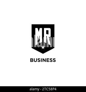 MR monogram initial logo with geometric shield and star icon design style ideas Stock Vector