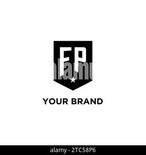 FP monogram initial logo with geometric shield and star icon design style ideas Stock Vector