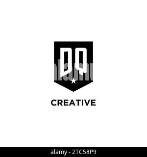 DQ monogram initial logo with geometric shield and star icon design style ideas Stock Vector