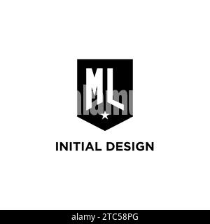 ML monogram initial logo with geometric shield and star icon design style ideas Stock Vector