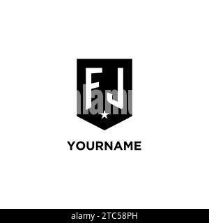 FJ monogram initial logo with geometric shield and star icon design style ideas Stock Vector