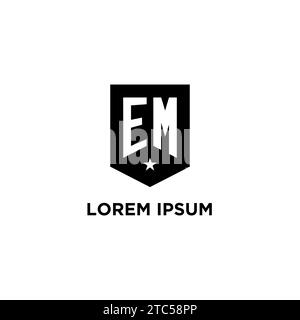 EM monogram initial logo with geometric shield and star icon design style ideas Stock Vector