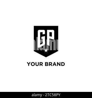 GP monogram initial logo with geometric shield and star icon design style ideas Stock Vector
