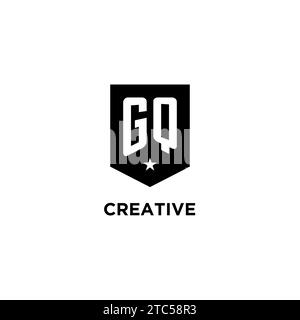 GQ monogram initial logo with geometric shield and star icon design style ideas Stock Vector