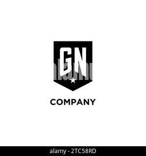 GN monogram initial logo with geometric shield and star icon design style ideas Stock Vector