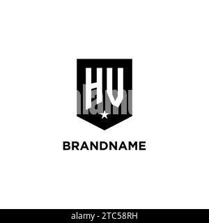 HV monogram initial logo with geometric shield and star icon design style ideas Stock Vector