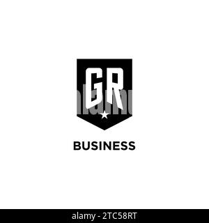 GR monogram initial logo with geometric shield and star icon design style ideas Stock Vector