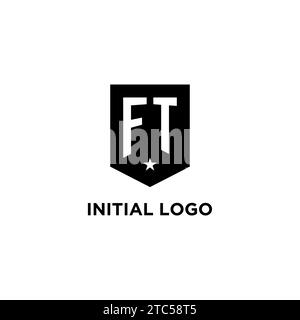 FT monogram initial logo with geometric shield and star icon design style ideas Stock Vector