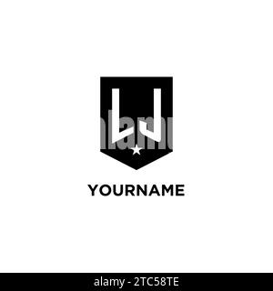 LJ monogram initial logo with geometric shield and star icon design style ideas Stock Vector