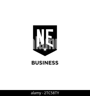 NE monogram initial logo with geometric shield and star icon design style ideas Stock Vector