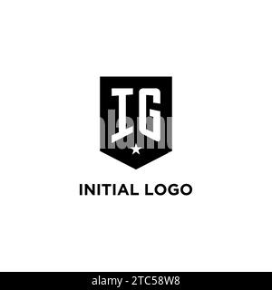 IG monogram initial logo with geometric shield and star icon design style ideas Stock Vector
