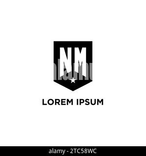 NM monogram initial logo with geometric shield and star icon design style ideas Stock Vector