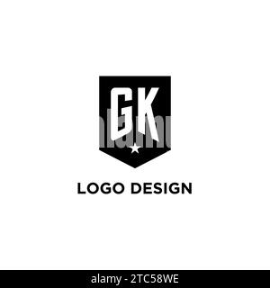 GK monogram initial logo with geometric shield and star icon design style ideas Stock Vector