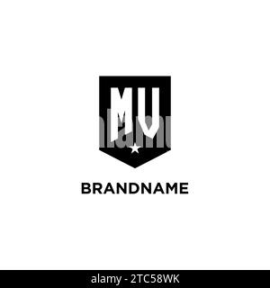 MV monogram initial logo with geometric shield and star icon design style ideas Stock Vector