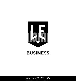 LE monogram initial logo with geometric shield and star icon design style ideas Stock Vector