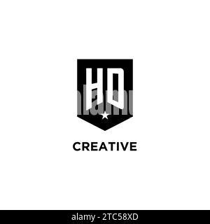 HD monogram initial logo with geometric shield and star icon design style ideas Stock Vector