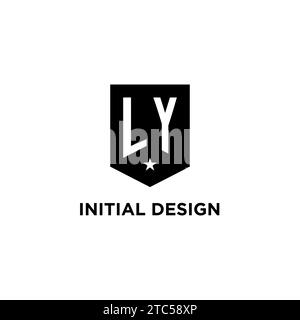 LY monogram initial logo with geometric shield and star icon design style ideas Stock Vector