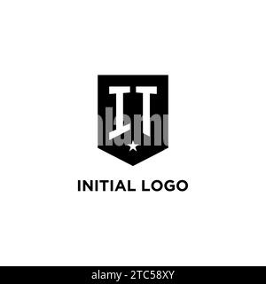 IT monogram initial logo with geometric shield and star icon design style ideas Stock Vector