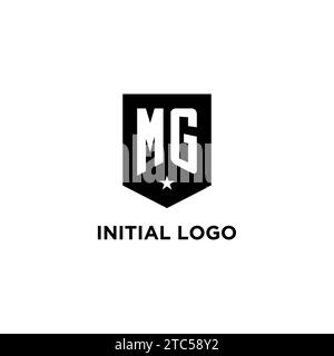 MG monogram initial logo with geometric shield and star icon design style ideas Stock Vector
