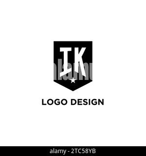 IK monogram initial logo with geometric shield and star icon design style ideas Stock Vector