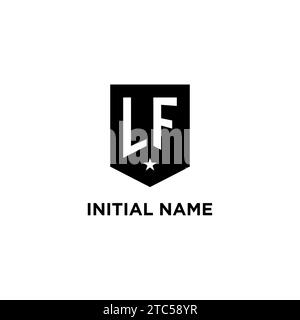 LF monogram initial logo with geometric shield and star icon design style ideas Stock Vector