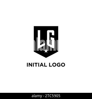 LG monogram initial logo with geometric shield and star icon design style ideas Stock Vector