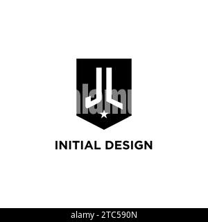 JL monogram initial logo with geometric shield and star icon design style ideas Stock Vector