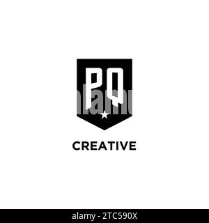 PQ monogram initial logo with geometric shield and star icon design style ideas Stock Vector