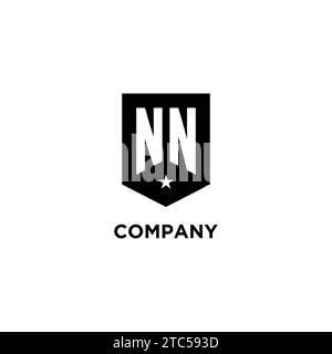 NN monogram initial logo with geometric shield and star icon design style ideas Stock Vector
