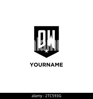 OW monogram initial logo with geometric shield and star icon design style ideas Stock Vector
