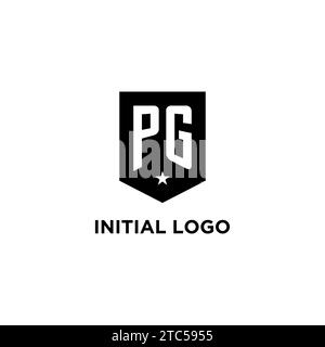 PG monogram initial logo with geometric shield and star icon design style ideas Stock Vector