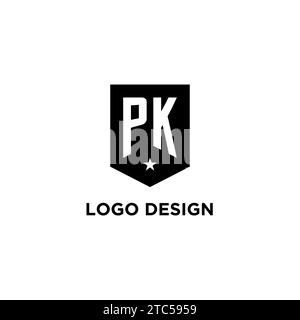 PK monogram initial logo with geometric shield and star icon design style ideas Stock Vector
