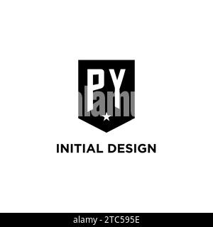 PY monogram initial logo with geometric shield and star icon design style ideas Stock Vector