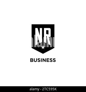 NR monogram initial logo with geometric shield and star icon design style ideas Stock Vector