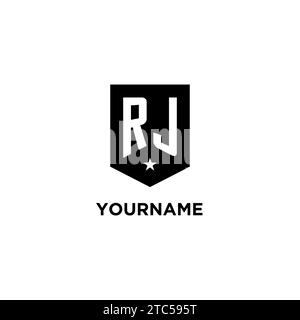 RJ monogram initial logo with geometric shield and star icon design style ideas Stock Vector