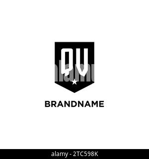 QV monogram initial logo with geometric shield and star icon design style ideas Stock Vector