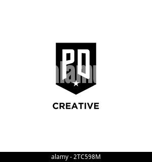 PD monogram initial logo with geometric shield and star icon design style ideas Stock Vector