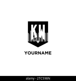 KW monogram initial logo with geometric shield and star icon design style ideas Stock Vector