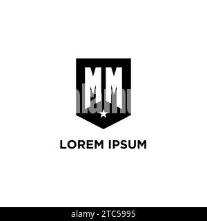 MM monogram initial logo with geometric shield and star icon design style ideas Stock Vector